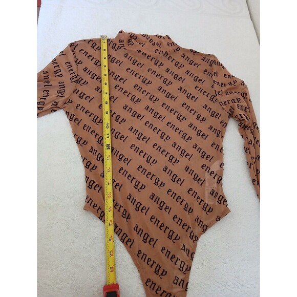 ASOS DESIGN angel energy flocked bodysuit in camel Size 8 - Picture 11 of 16